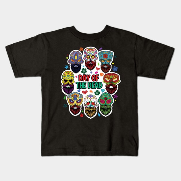 Day of the Dead Bearded Sugar Skulls Kids T-Shirt by RadStar